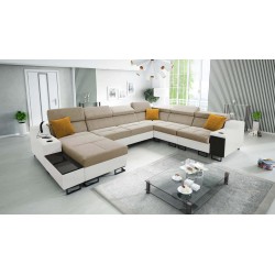 Ecksofa U Avanti VIII mit Schlaffunktion und Lampe mit USB - Samt, Whisper 3 + Kunstleder - Überprüfen!