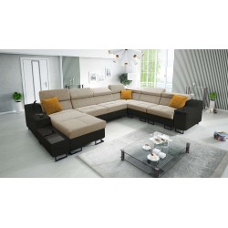 Avanti VIII U-Shaped Sofa with Sleeping Function and USB Lamp - Velvet, Whisper 3 + Black Eco-Leather - Check it out!
