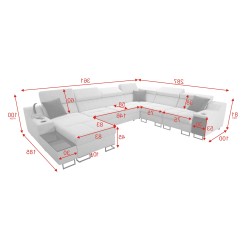 Sofá esquinero en forma de U Avanti VIII con función de cama y lámpara con USB - Terciopelo, Whisper 3 + Cuero ecológico negro -