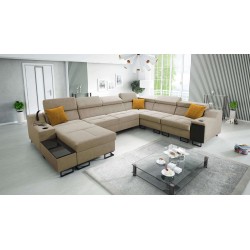 Avanti VIII U-shaped sofa with sleeping function and USB lamp - Velvet, Whisper 3 - Check it out!