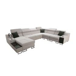 Avanti VIII U-Shaped Sofa with Sleeping Function and USB Lamp - Velvet, Whisper 5 + Black Eco-Leather - Check it out!