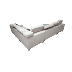 Sofá esquinero en forma de U Avanti VIII con función de cama y lámpara con USB - Terciopelo, Whisper 5 + Eco-cuero negro - ¡Comp