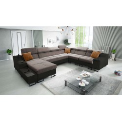 Avanti VIII U-Shaped Sofa with Sleeping Function and USB Lamp - Velvet, Whisper 5 + Black Eco-Leather - Check it out!