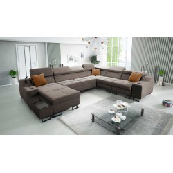 Ecksofa U Avanti VIII mit Schlaffunktion und USB-Lampe - Samt, Whisper 5 - Prüfen Sie es!