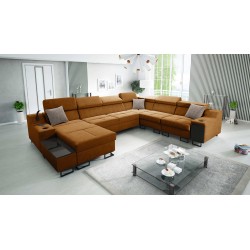 Ecksofa U Avanti VIII mit Schlaffunktion und Lampe mit USB - Samt, Whisper 9 - Überprüfen Sie!