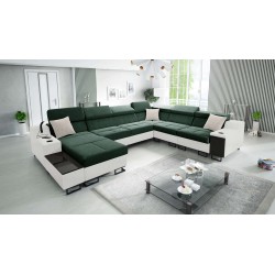 Ecksofa U Avanti VIII mit Schlaffunktion und USB-Lampe - Samt, Whisper 11 + Ökoleder - Überprüfen!