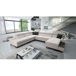 U-förmiges Sofa Avanti X mit Schlaffunktion und USB-Lampe | Samt, Whisper 16