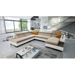 Sofá esquinero en forma de U Avanti X con función de cama y lámpara USB | Terciopelo, Whisper 3 + Eco-cuero