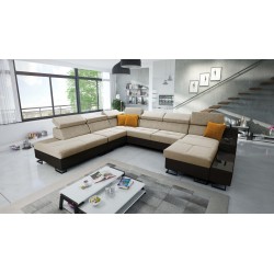 U-shaped Avanti X sectional sofa with a sleeping function and USB lamp | Velvet, Whisper 3 + Black Eco-leather