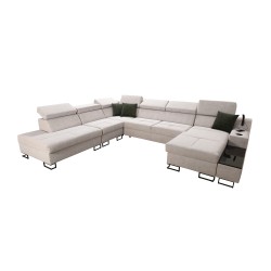 U-förmiges Ecksofa Avanti X mit Schlaffunktion und USB-Lampe | Samt, Whisper 3 + schwarzes Kunstleder