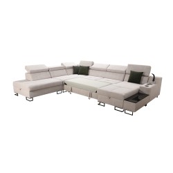 U-shaped Avanti X sectional sofa with a sleeping function and USB lamp | Velvet, Whisper 3 + Black Eco-leather