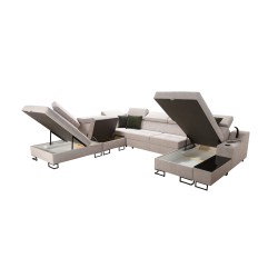 U-shaped Avanti X sectional sofa with a sleeping function and USB lamp | Velvet, Whisper 3 + Black Eco-leather