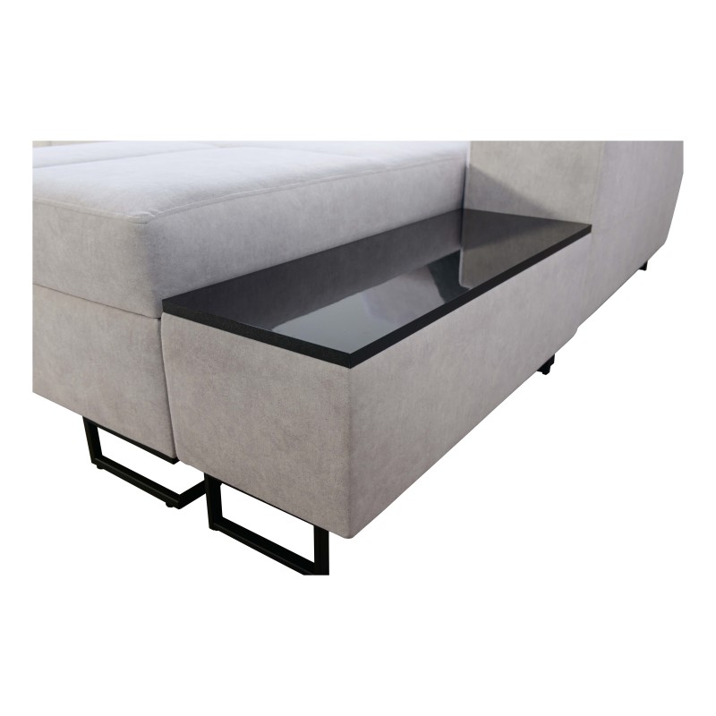 U-shaped Avanti X sectional sofa with a sleeping function and USB lamp | Velvet, Whisper 3 + Black Eco-leather