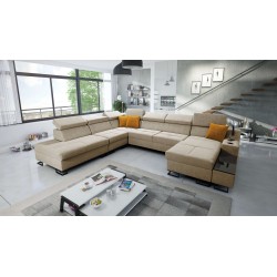 U-förmiges Ecksofa Avanti X mit Schlaffunktion und USB-Lampe | Samt, Whisper 3