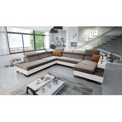 U-förmiges Ecksofa Avanti X mit Schlaffunktion und USB-Lampe | Samt, Whisper 5 + Kunstleder