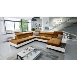 U-shaped Avanti X sectional with sleeping function and USB lamp | Velvet, Whisper 9 + Eco-leather