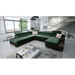 U-shaped Avanti X corner sofa with sleeping function and USB lamp | Velvet, Whisper 11 + Black Eco-leather